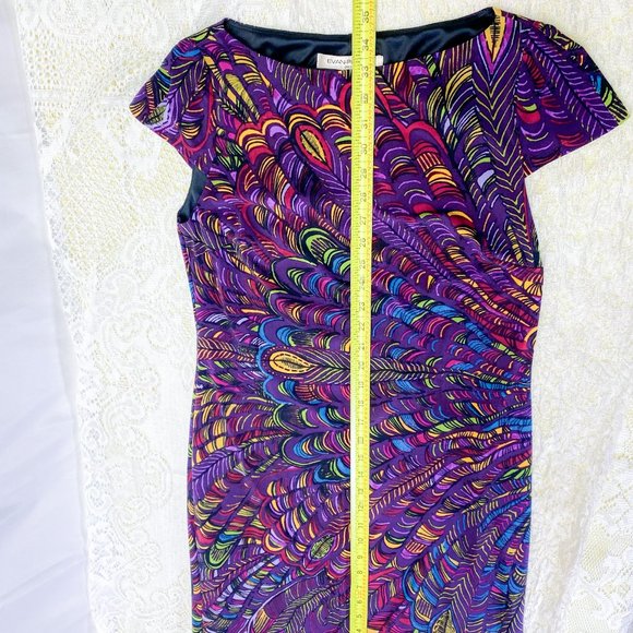 Evan Picone Women's Dress Peacock Feather Pattern Sz 10 Eclectic Cocktail Attire - Picture 9 of 14